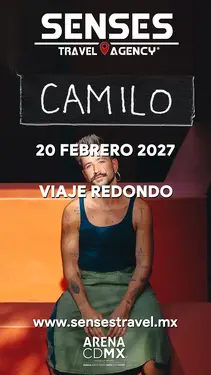 Artista: Camilo<br />Recinto: Arena CDMX<br /><br />Género: Pop, Pop Latino, Pop Urbano<br /><br />Tour desde Pachuca, Tizayuca, Actopan, Hidalgo