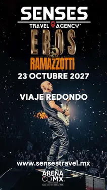 Artista: Eros Ramazzotti<br />Recinto: Arena CDMX<br /><br />Género: Pop, Pop Rock, Pop Latino, Balada<br /><br />Tour desde Pachuca, Tizayuca, Actopan, Hidalgo