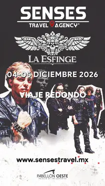 Artista: La Esfinge<br />Recinto: Pabellón del Palacio de los Deportes<br /><br />Género: Rock Pop<br /><br />Tour desde Pachuca, Tizayuca, Actopan, Hidalgo
